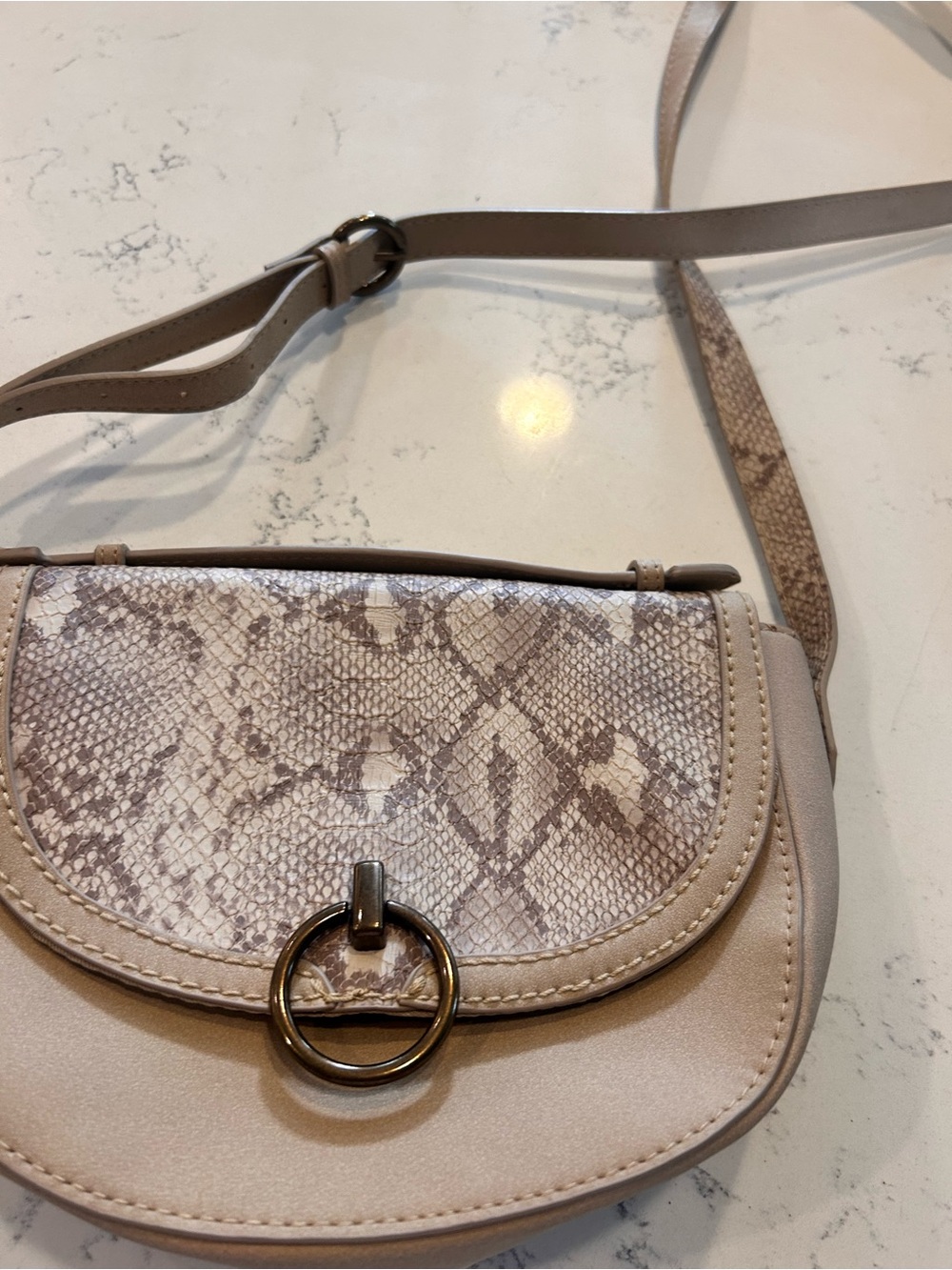 Maurices Taupe Snake-Print Crossbody with Ring Accent